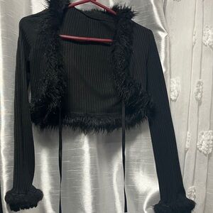 SHEIN Black Knit Cardigan with Fuzzy Detail